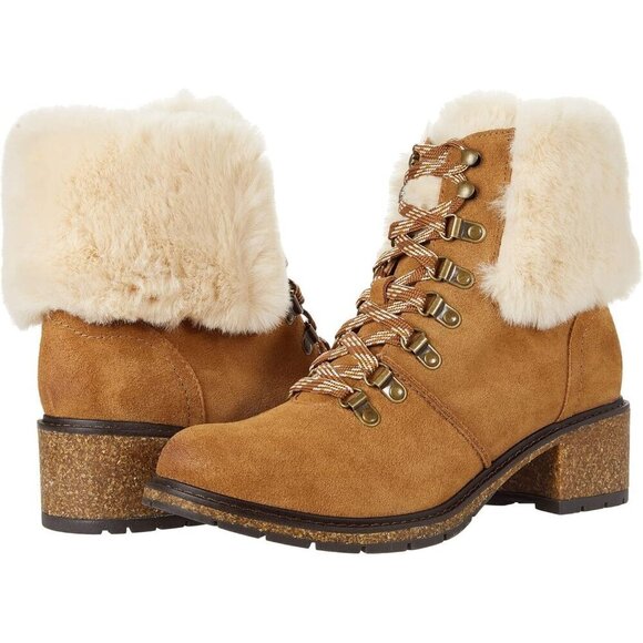 ✨ Aetrex Snow Boots Women Tan Leather Orthopedic Weather Warm Faux Fur Booties - Picture 1 of 8